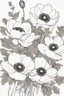 Placeholder: outline art ofJapanese anemones only black and white, no colour , White background. sketch style, clean line art, white background, no shadow and clear, no people, no colour, for book