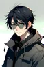 Placeholder: An anime boy with black hair, wearing a black jacket and sunglasses