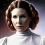 Placeholder: extremely detailed 8k hyperspace wallpaper,complete and photo realistic detailed head to waist stunning photo realistic portrait of carrie fisher as Princess Leia in star wars with photo realistic fine, simple and symetric haircut, brown eyes, professional majestic photo realistic painting by Ed Blinkey, Atey Ghailan, by Jeremy Mann, Greg Manchess, Antonio Moro, trending on ArtStation, Intricate, High Detail, Sharp focus, dramatic, by greg rutkowski, realism, beautiful and detailed lighting,