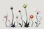 Placeholder: Isolated concept art of alien plants on a plain neutral background. Strange fictional extraterrestrial flora with unusual shapes, glowing details, thorns, spines, tendrils, and exotic flowers. Each plant designed with unique silhouette and fantasy colors, digital painting style, detailed textures, science fiction botanical illustration, no background, no landscape.