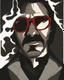 Placeholder: a young man with big muscles who looks like hans gruber wearing a heavy coat and red sunglasses staring with an irritated look on his face standing in front of a large fire