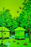 Placeholder: Lime green treetops with beehives painted by Stuart Davis