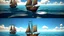 Placeholder: **Game UI: Boat Sailing** * **Layout:** Split screen (top 3/4: game world, bottom 1/4: controls) * **Game World:** Stylized sailboat (single mast, billowing sail), ocean environment (waves, horizon), optional obstacles. Subtle wind direction indicator. * **Controls:** * Rudder Crank Wheel (large wooden wheel) * Two ropes on sail (Mainbrace): Left rope pulls (incr