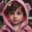 Placeholder: Painting of a little girl with big hazel eyes and short brown hair with a pink jacket and heart earrings, 2 years old, adorable eyes, cute face, oil pastel, oil pastel painting, oil painting, painting style, correct face