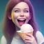 Placeholder: cute, adorable, smiling girl eating ice cream, candies flying all around her, Pixar, disney, cinema lighting, gaming, 8k, magic, love --q 1 --v 4