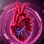 Placeholder:  human heart, realistic, cyberpunk, hyperdetailed, intricately detailed, neon shining, dark red tones,