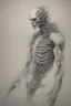Placeholder: A creature half human half machine Busch painting style thine line draw