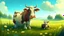 Placeholder: Fantasy digital illustration: older and a little bit sad cow in the meadow