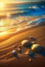 Placeholder: magic sea, beach with sand, shells, realistic, professional photo, 4k, top view, sanset, surf