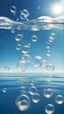 Placeholder: bubbles floating over water with blue sky, stock photography