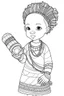 Placeholder: Outline art for coloring page OF AN AFRICAN GIRL WITH A TOY SLINKY IN 1950, coloring page, white background, Sketch style, only use outline, clean line art, white background, no shadows, no shading, no color, clear