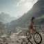 Placeholder: beautiful girl riding bike in the Alpine mountains