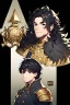 Placeholder: A handsome 30 year old knight, black hair, dark blue eyes, shaggy haircut, in black-and-gold plate armor, no beard, european, portrait