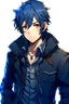 Placeholder: dark blue haired anime boy in a leather jacket