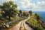 Placeholder: Perfectionist cool stylized art,detail painting, sea edge old village, small trees, fields, flowers, stones, enigma, roads, simplicity Rural symphony, inspiration's By Igor Dubovoy, Jim Warren,Pino Daeni, Karol Bak, Ivan shiskin