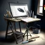 Placeholder: Drawing desk in a realistic art studio. Photo realistic