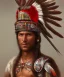 Placeholder: Guaicaipuro, native south american face, Muscular warrior, three red feathers headdress, holding spear