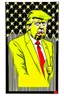 Placeholder: president donald trump in style of shepard fairy obama poster style gold colour stencil with american flag