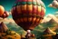 Placeholder: Very cute doll in a hot air balloon, soaring above a fantastical landscape.Hd high quality resolution,(digital art),beautiful colouring