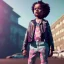 Placeholder: Zaire beetz toddler, full body, leather jacket, floral shirt, floral skirt, Nike sneaker, soft skin, city background, dramatic lighting, hyper realistic