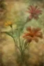 Placeholder: flowers, blur 5%, double exposure, merged layers, in the first part (near to us) of the picture you can see a plain sandblown smoked glass, engraved with a folk art pattern, the glass is cracked in several places, in some places the glass is broken, crumpled burlap, through it you can see a tropical rainforest with a waterfall, mist, tooth, sunrise