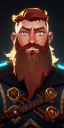 Placeholder: Dungeons and dragons character, warrior dwarf male, friendly face, high detail, High definition, ginger braided beard, ginger long hair in a bun, metal plate armor, short height, black backdrop, mustache, battle axe, cloak, short bulky body