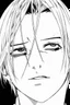 Placeholder: 1man, 30 years old, playing electric guitar, at a midnight concert, manly facial features, red creepy alien bug eyes, black hair, athletic build, correct hands, in the style of manga "Rosario+Vampire"