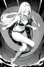 Placeholder: bikini long hair thin girl with leg in abyss pool, greyscale, cool pose, screen tones