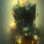 Placeholder: photographic camera in abstract style. fog and smoke in atmosphere. bokeh, lens flare. Dark mood. Dripping paint. oil on canvas, high detailed. beksinski