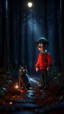 Placeholder: Halloween portrait of postman pat and his creepy cat, full moon, in dark forest grove, down-light, shot on Hasselblad h6d-400c, zeiss prime lens, bokeh like f/0.8, tilt-shift lens 8k, high detail, smooth render, down-light, unreal engine, prize winning