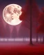 Placeholder: Landscape at night trees in the mist with moon in the background, birds in the sky, red mars, forest