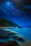 Placeholder: The beach of Leela Island is illuminated by a bright blue light all the stars Oil painting