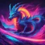 Placeholder: Dragon in a vibrant synthwave dreamscape, neon chaos swirling energetically around pixelated forms, a dynamic fusion of retro gaming nostalgia and futuristic abstraction