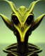 Placeholder: Distorted large yellow insectoid alien black eyes, in a mall, sci-fi art, graphic design, digital illustrated scene, alien art, high strangeness, absurdist, cartoonists