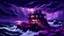 Placeholder: outpost on a cliff overlooking the stormy seas, nighttime, storms, winter on the islands beyond the abyss, purple light in the windows