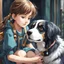 Placeholder: very beautiful realistic anime 10 years old girl playing with a furry Dog