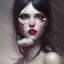 Placeholder: girl, cute, beautiful, white eyes, red lips, black hair with bangs, goth, close up portrait by Greg Rutkowski