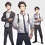 Placeholder: 1male, young, assistant, cheerful, facing the camera, center in portrait, arms to the side, standing straight, white background, trending in artstation, anime