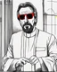 Placeholder: hans gruber as an irritated priest wearing red sunglasses