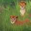 Placeholder: picture for children's book showing a cute baby lion behind tall grass in the jungle.