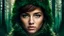 Placeholder: Create an image that combines human facial features with elements of fir forest and text overlay in a portrait format. The face should be partially visible and obscured by a semi-transparent overlay of fir illustrations and script text. The color palette should be warm with deep green, and earthy browns. The image should evoke a sense of mystery and fusion between humanity and nature, while also creating a sense of depth and texture. The forest illustrations should be delicate and