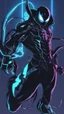 Placeholder: Mix between venom symbiote and genji in solo leveling shadow style with neon glowing blue