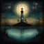 Placeholder: Ethereal, glitchy dreamscape, andy Kehoe, surreal dark fantasy, lighthouse, midnight