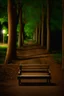 Placeholder: Night, square bench, dirt roads, trees, photography