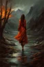 Placeholder: Amazing gloomy landscape, flooded with sunset, mountains, trees, fabulous scary hero, , juicy emotions, painting, dark fantasy, bad weather, gloomy day, dark world, by Raymond Swanland & Alyssa Monks & Anna Razumovskaya