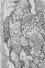 Placeholder: coloring book page of a magical eagle pokemon ,monochrome, black and white, sharp, sketch drawing