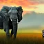 Placeholder: elephant standing in field of grass, trees, sunset, profile, mist, peaceful dynamic lighting hyperdetailed photorealistic detailed matte painting 8k resolution panorama diffuse light