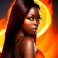 Placeholder: portrait, dark skin female, attractive, fiery hair, orange color theme, rage background, clear focus, high resolution