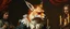 Placeholder: portrait painted by Rembrandt, stupid looking fire breathing dragon fox at banquet