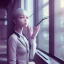 Placeholder: Anime, female student studying by the window,perfect face, cool face, ultra detail, unreal engine 5, cinema4d, sun light, studio lighting --ar 1:1 --v 4